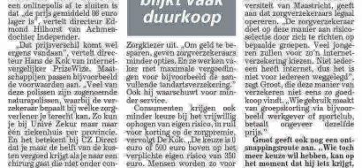 PrizeWize in De Telegraaf: ‘Patiënt mist in met zorgpolis’