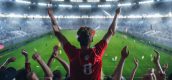 Sport abonnement, juichende mensen bij voetbal wedstrijd